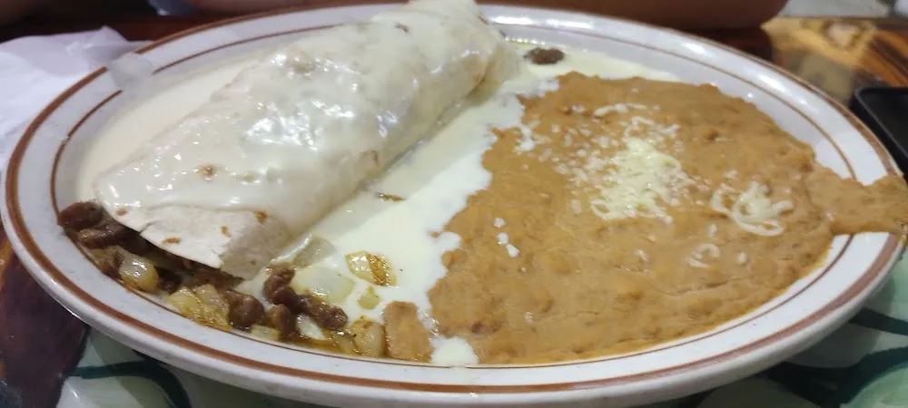 One Bean Burrito One Cheese Enchilada and Rice